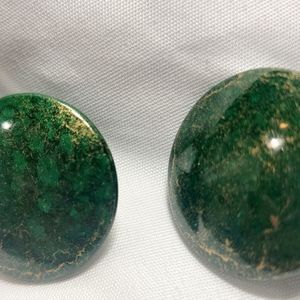 80s button metal green and gold marble earrings